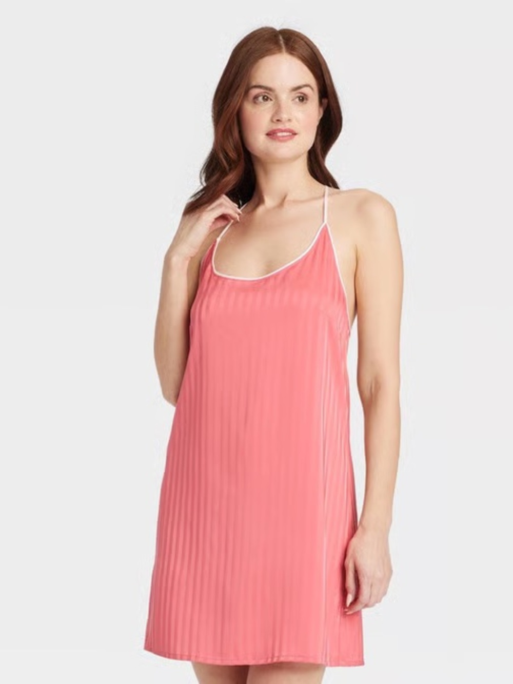 Auden Luxury Collection Satin Pajama Chemise Sleep Dress Nightgown - Pink Medium